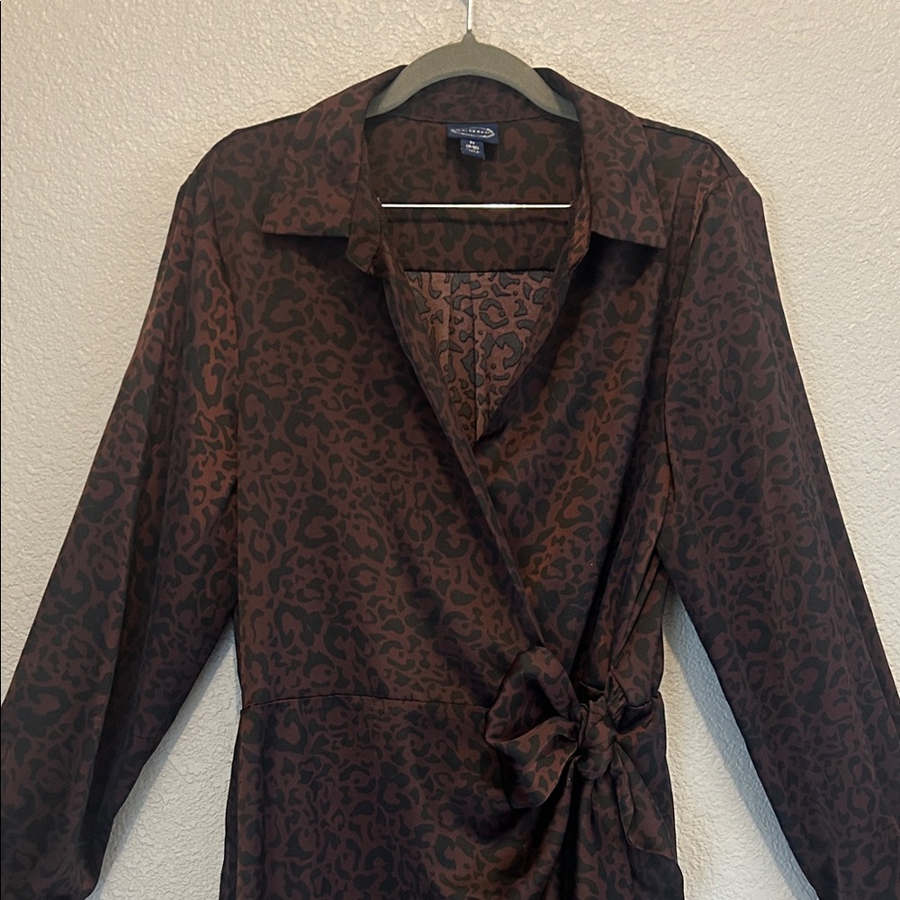 Midnight purple Leopard Print Wrap Dress long sleeve size M (8-10)